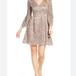 Eliza J size 2 lace fit and flare dress blush/ lavender overlay